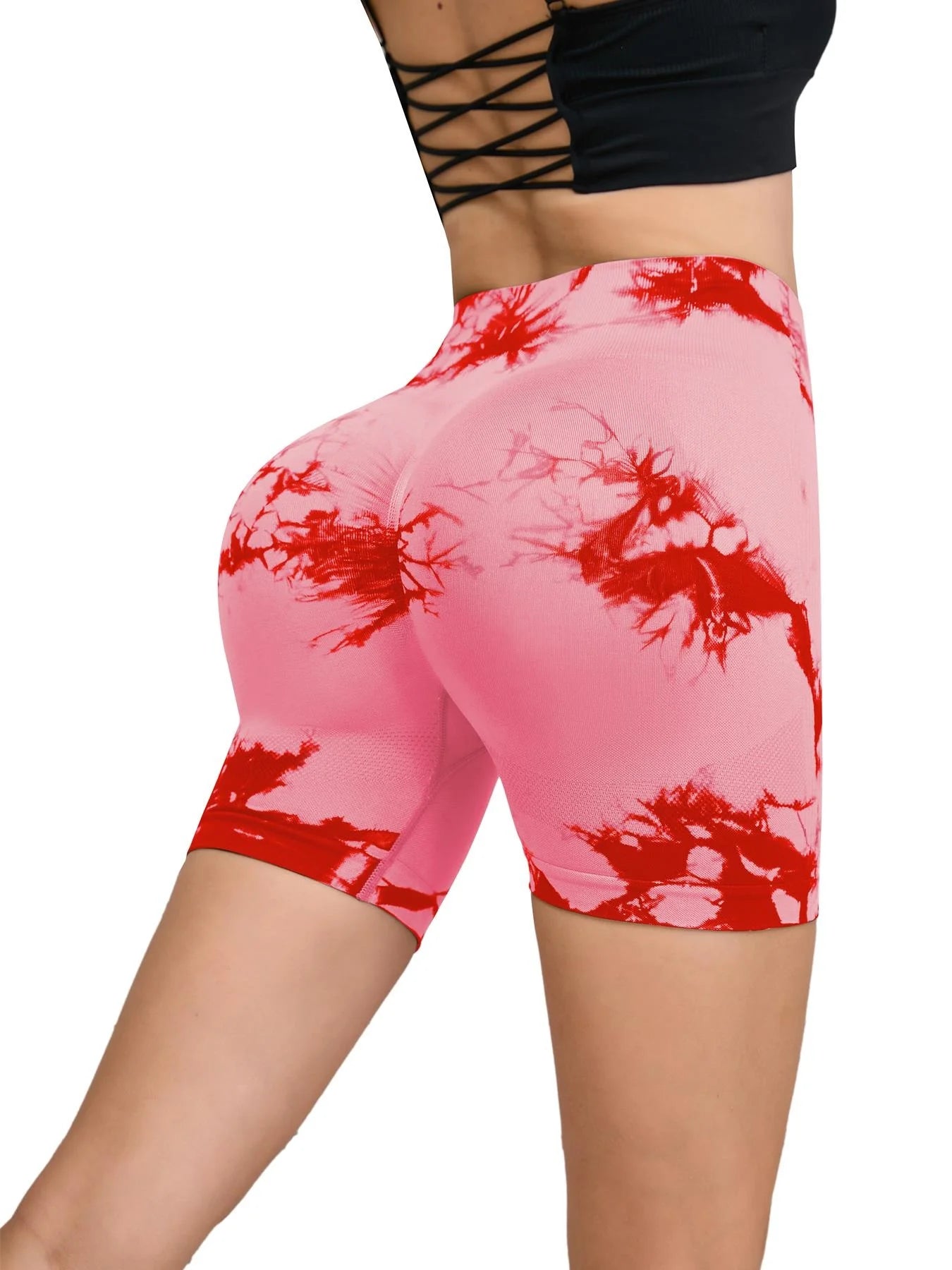 Tie-Dye Seamless High-Waist Yoga Shorts – Peach Lift