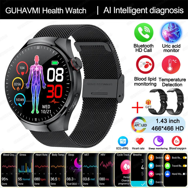 2025 Nursing-Grade Smartwatch – ECG, Blood Oxygen, Uric Acid