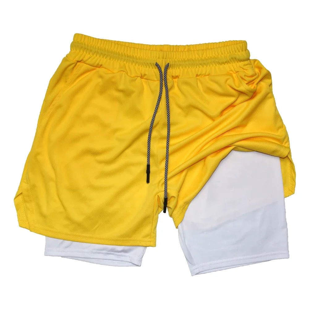 Men’s 2-in-1 Double Layer Fitness Shorts – Quick-Dry Workout Gear