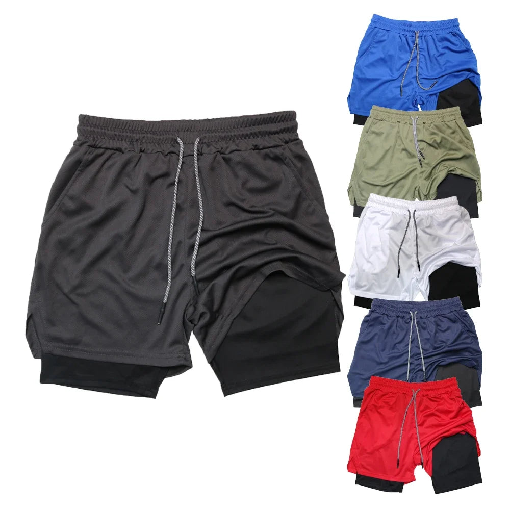 Men’s 2-in-1 Double Layer Fitness Shorts – Quick-Dry Workout Gear