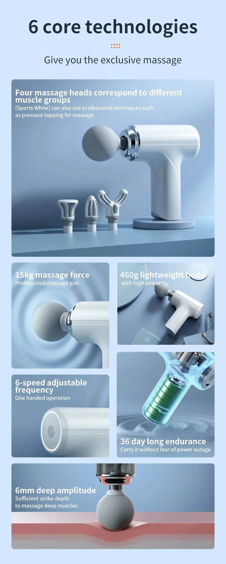 AI Smart Massage Gun with LED Light