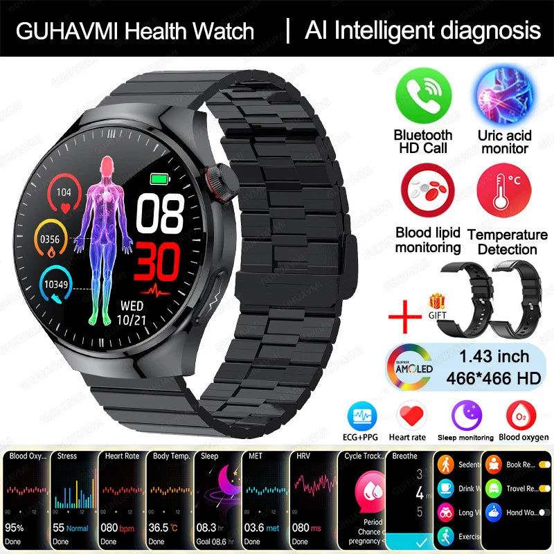 2025 Nursing-Grade Smartwatch – ECG, Blood Oxygen, Uric Acid