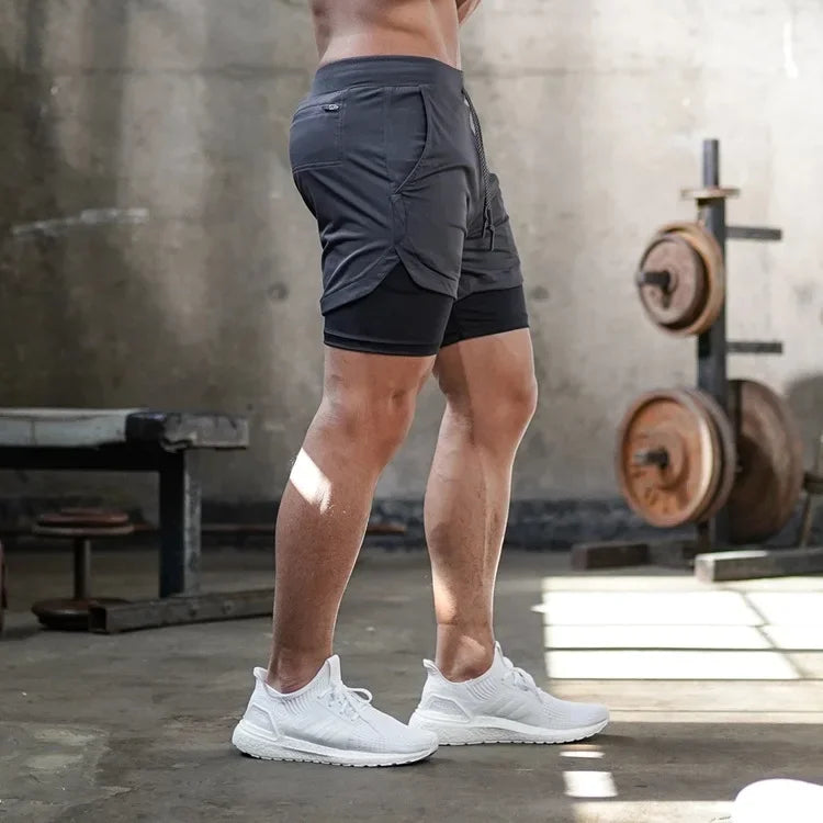 Men’s 2-in-1 Double Layer Fitness Shorts – Quick-Dry Workout Gear