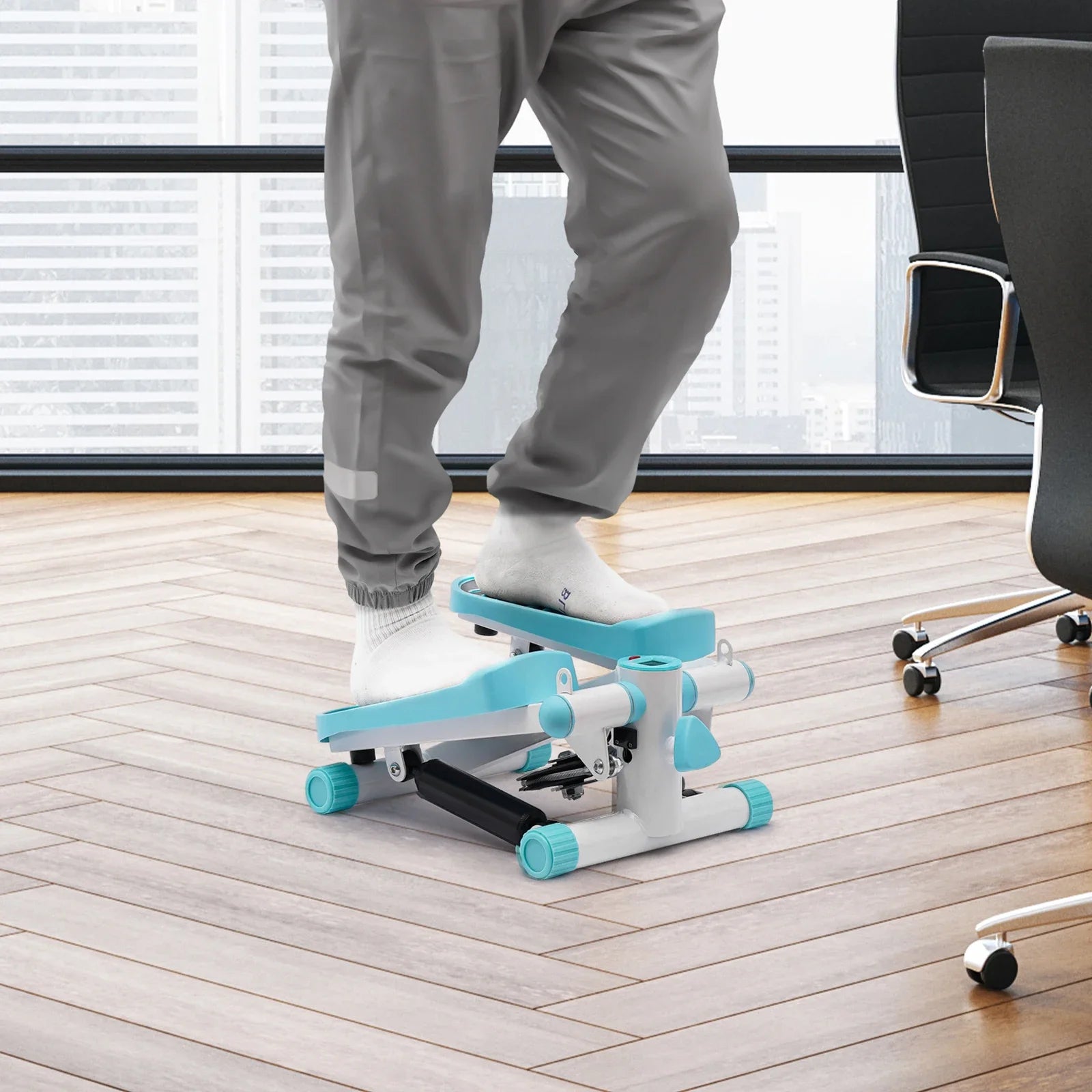 Portable Mini Fitness Stepper – with Resistance Bands (Blue)