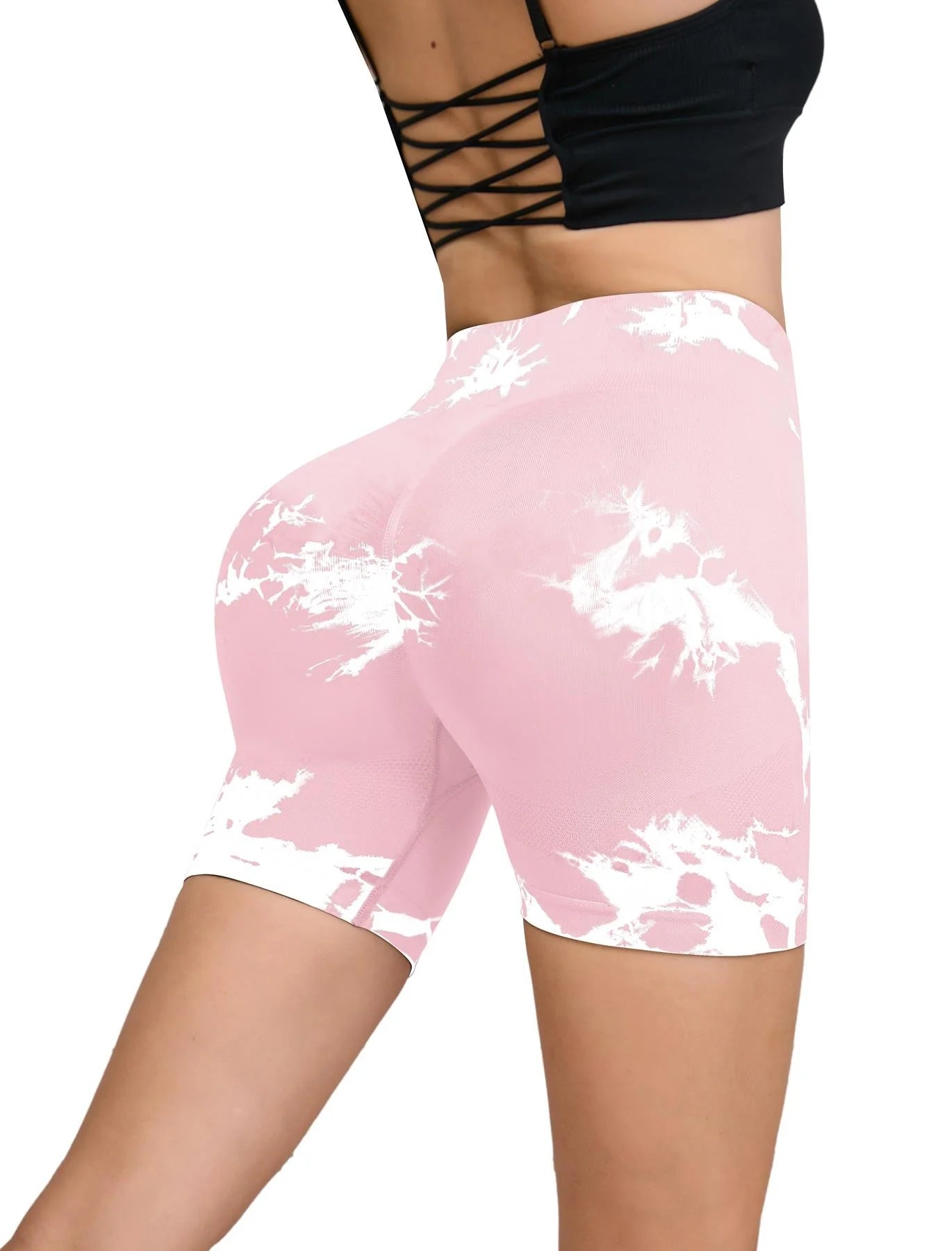 Tie-Dye Seamless High-Waist Yoga Shorts – Peach Lift