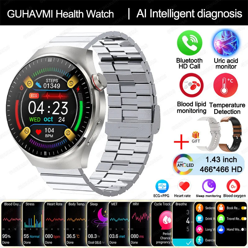 2025 Nursing-Grade Smartwatch – ECG, Blood Oxygen, Uric Acid
