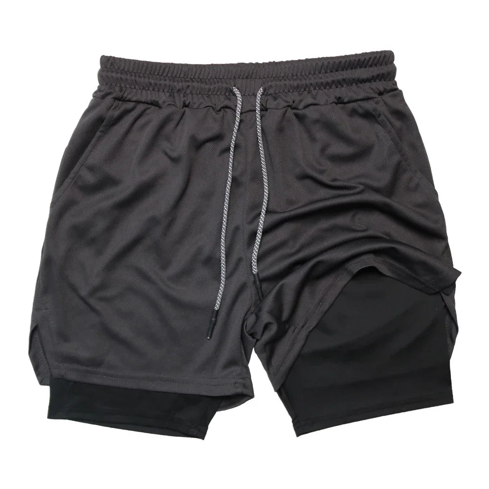 Men’s 2-in-1 Double Layer Fitness Shorts – Quick-Dry Workout Gear