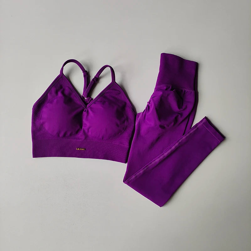 Seamless V-Neck Yoga Set – Hip-Lifting Bra & Leggings