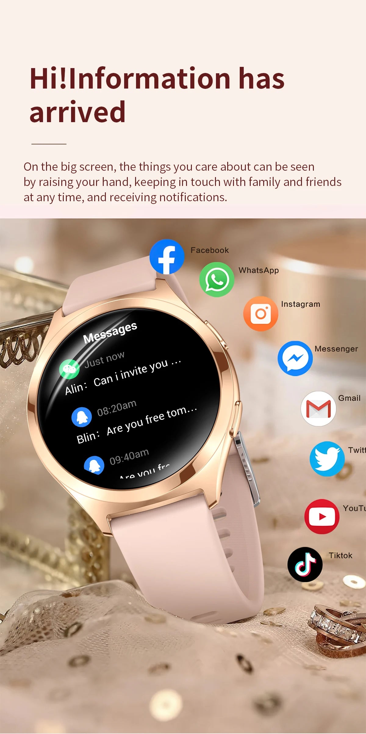 Ladies’ Bluetooth Smartwatch – Health & Outdoor Sports Tracker