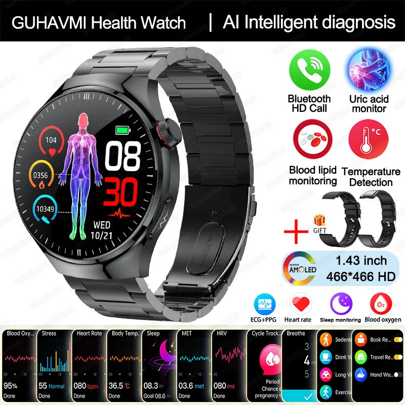 2025 Nursing-Grade Smartwatch – ECG, Blood Oxygen, Uric Acid