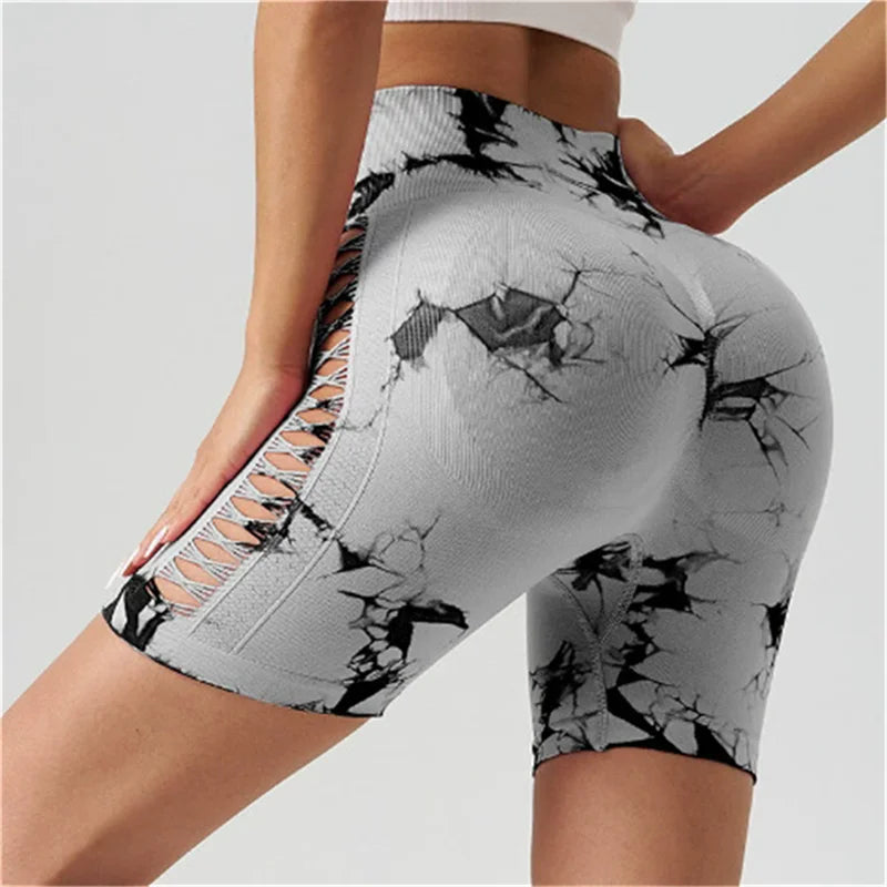 Tie-Dye Seamless High-Waist Yoga Shorts – Peach Lift