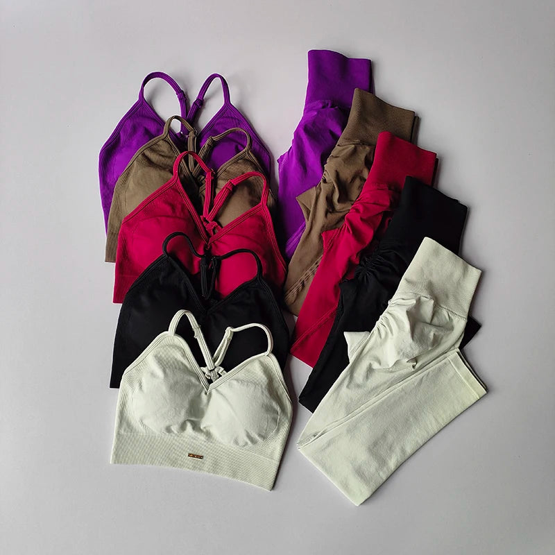 Seamless V-Neck Yoga Set – Hip-Lifting Bra & Leggings