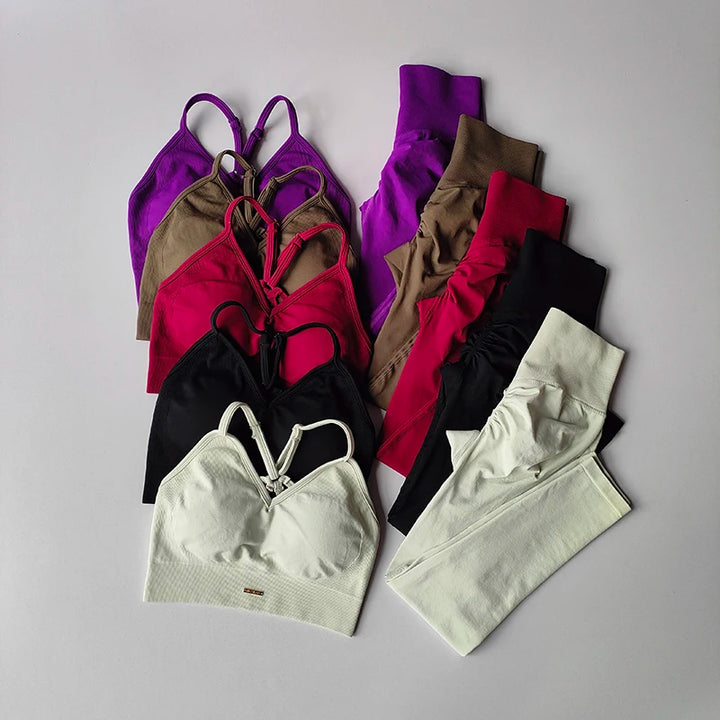 Seamless V-Neck Yoga Set – Hip-Lifting Bra & Leggings