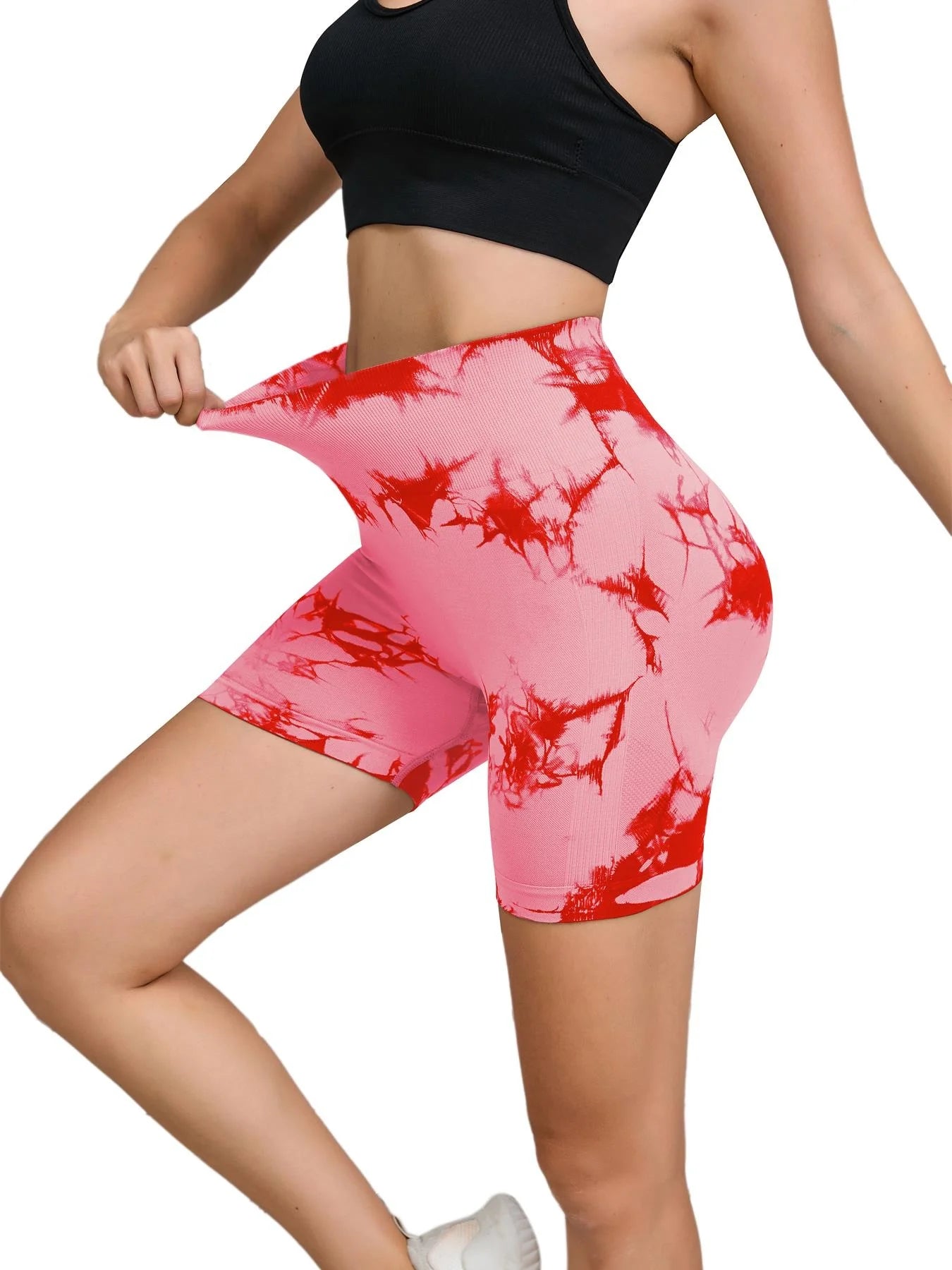 Tie-Dye Seamless High-Waist Yoga Shorts – Peach Lift