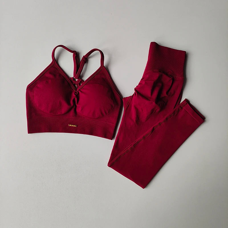 Seamless V-Neck Yoga Set – Hip-Lifting Bra & Leggings