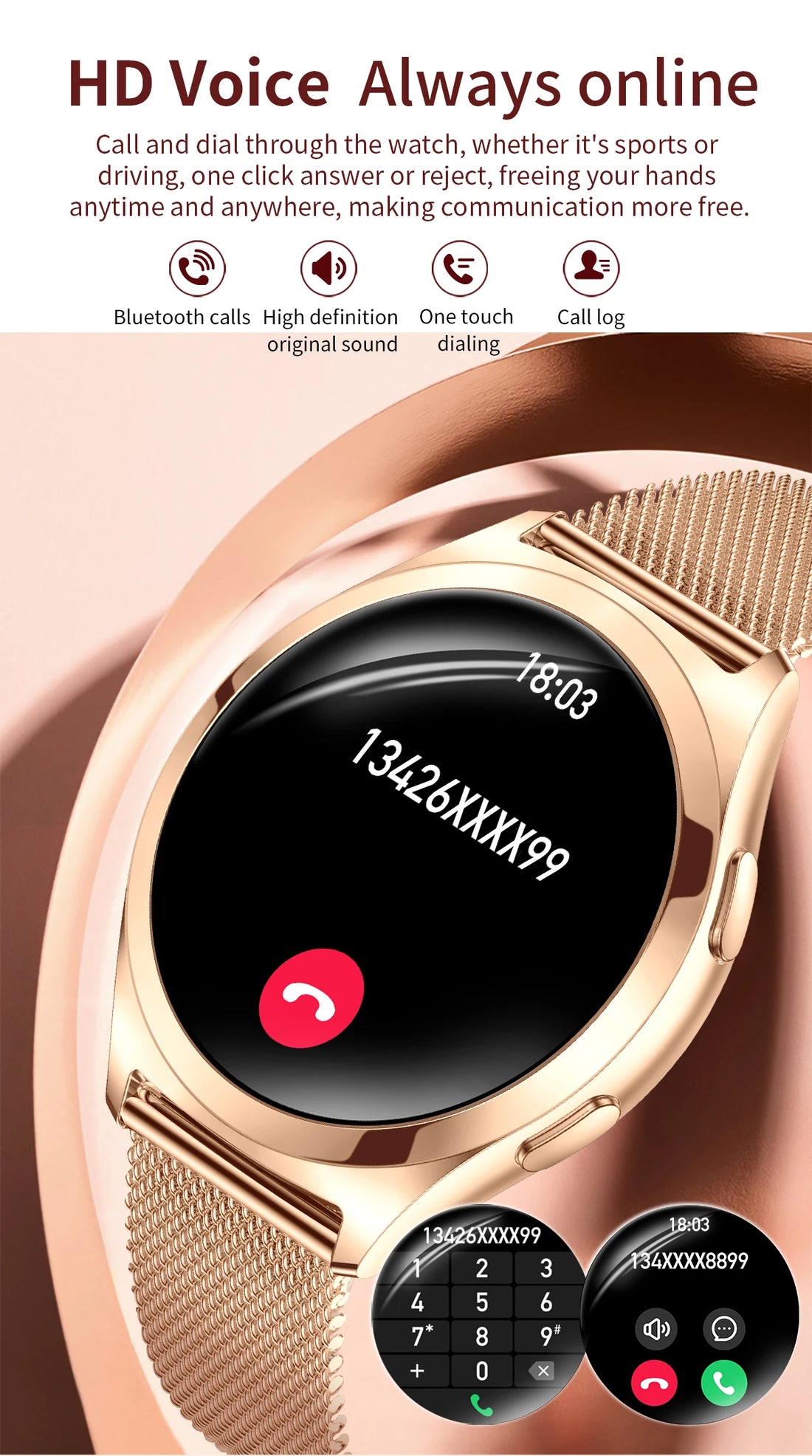 Ladies’ Bluetooth Smartwatch – Health & Outdoor Sports Tracker