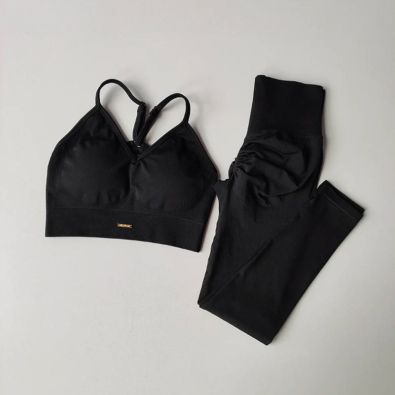 Seamless V-Neck Yoga Set – Hip-Lifting Bra & Leggings