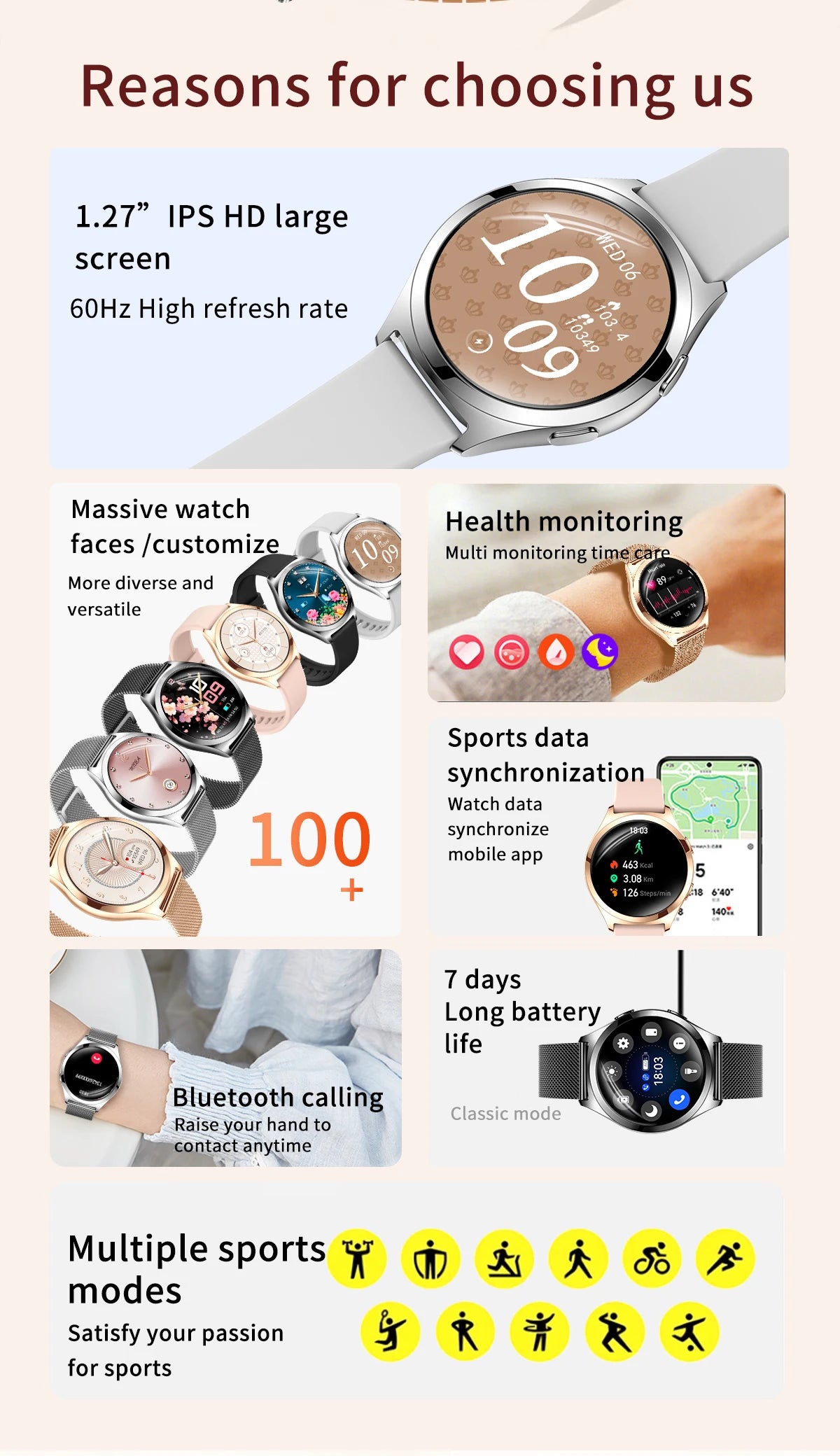 Ladies’ Bluetooth Smartwatch – Health & Outdoor Sports Tracker