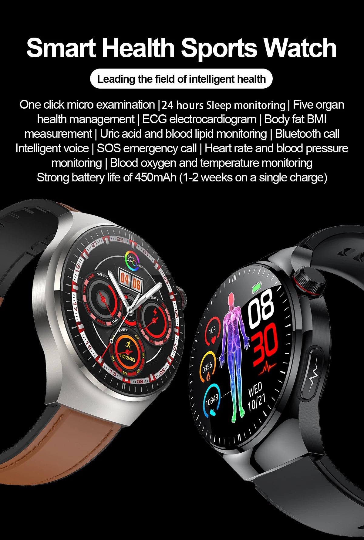 2025 Nursing-Grade Smartwatch – ECG, Blood Oxygen, Uric Acid