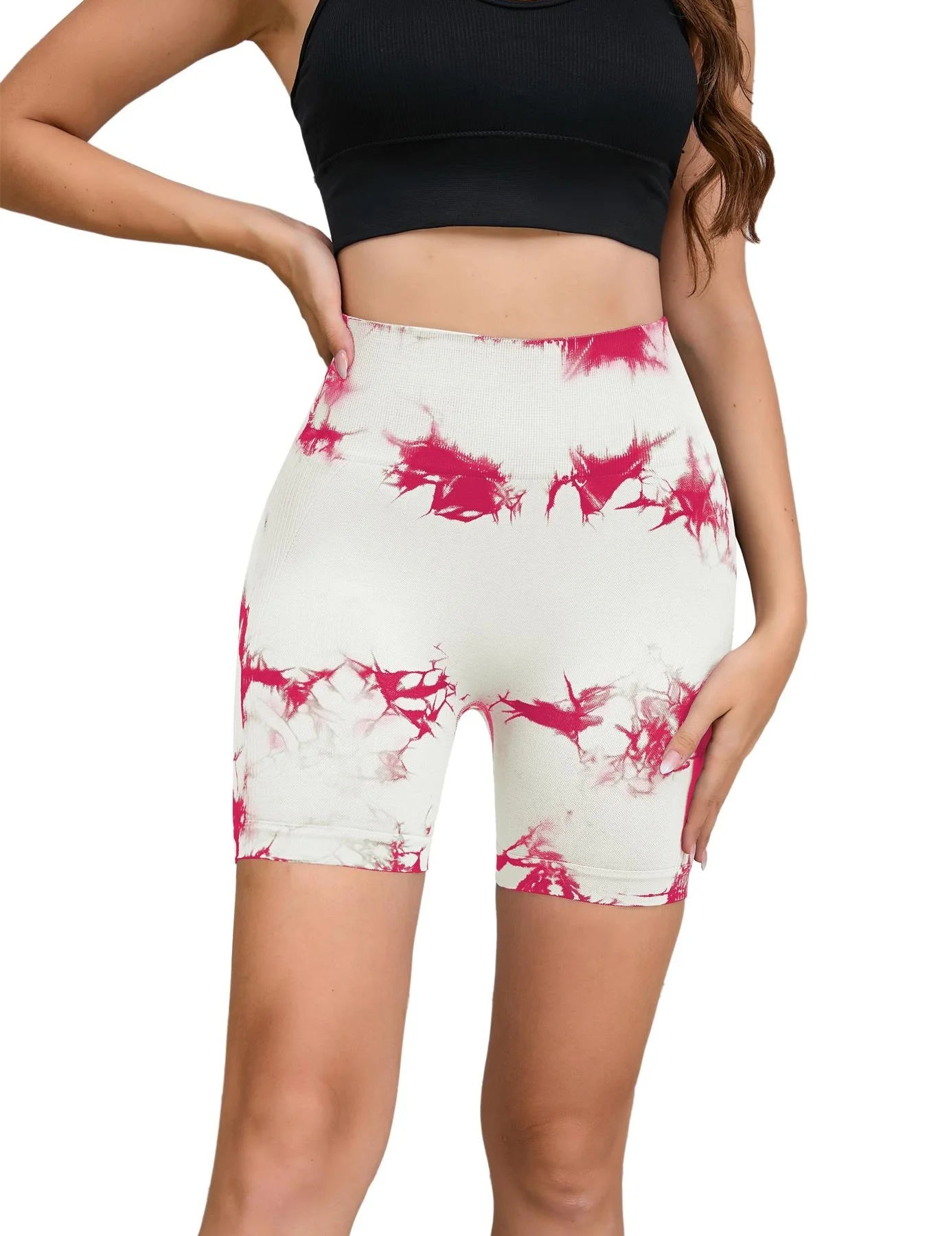 Tie-Dye Seamless High-Waist Yoga Shorts – Peach Lift