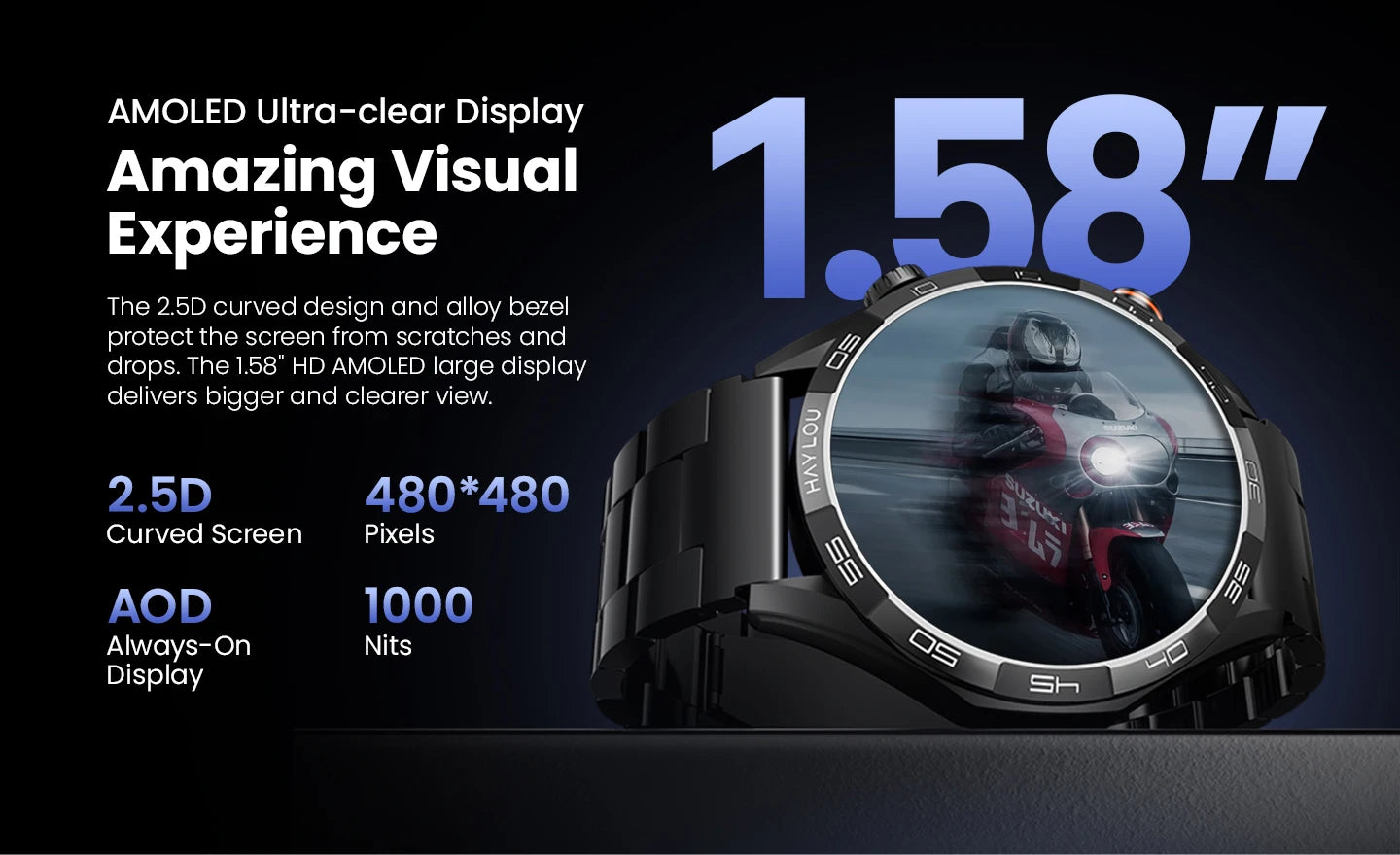 HAYLOU Solar 5 Smartwatch – 1.58" AMOLED, Voice Call, Health Tracker