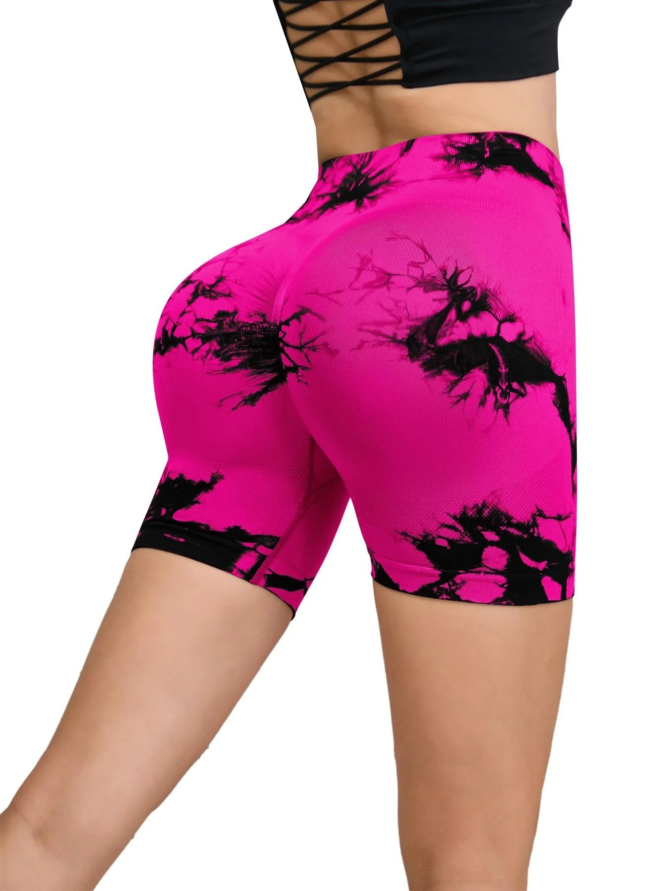 Tie-Dye Seamless High-Waist Yoga Shorts – Peach Lift