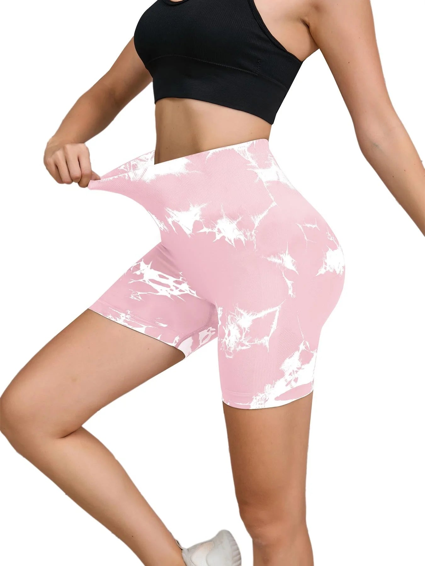 Tie-Dye Seamless High-Waist Yoga Shorts – Peach Lift