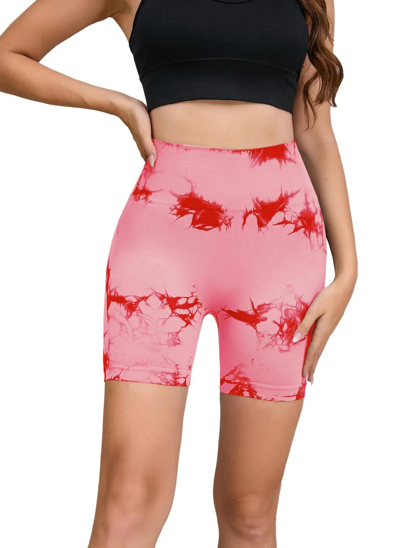 Tie-Dye Seamless High-Waist Yoga Shorts – Peach Lift