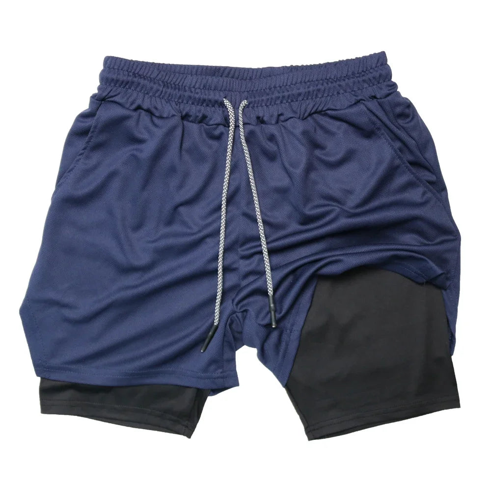 Men’s 2-in-1 Double Layer Fitness Shorts – Quick-Dry Workout Gear
