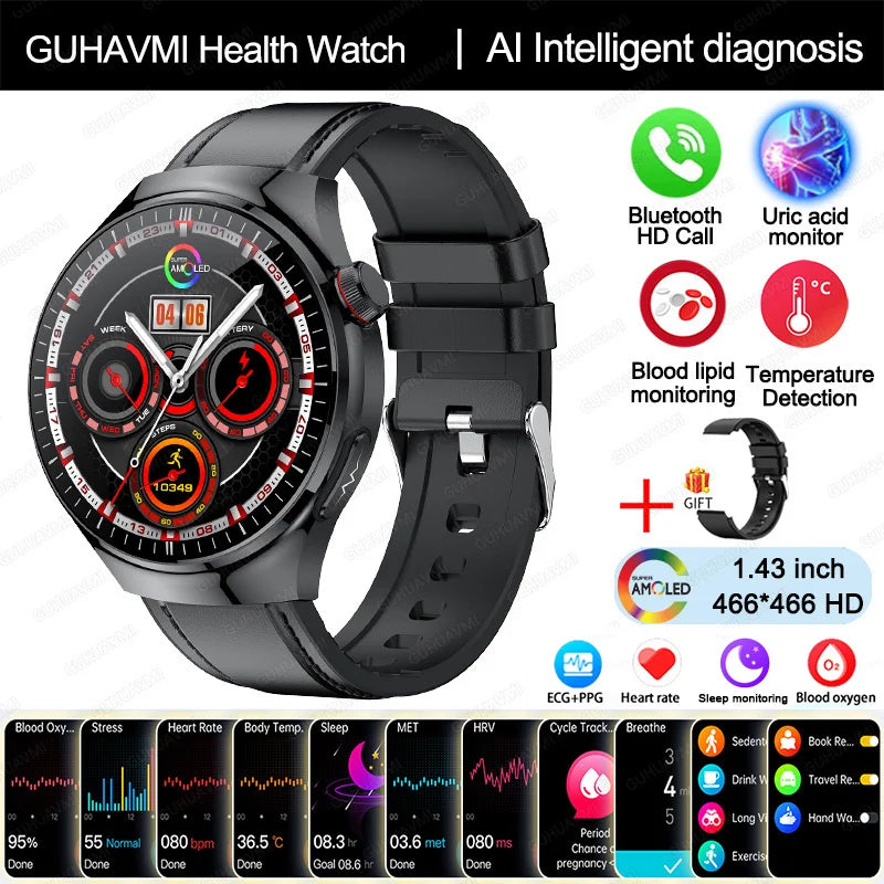 2025 Nursing-Grade Smartwatch – ECG, Blood Oxygen, Uric Acid