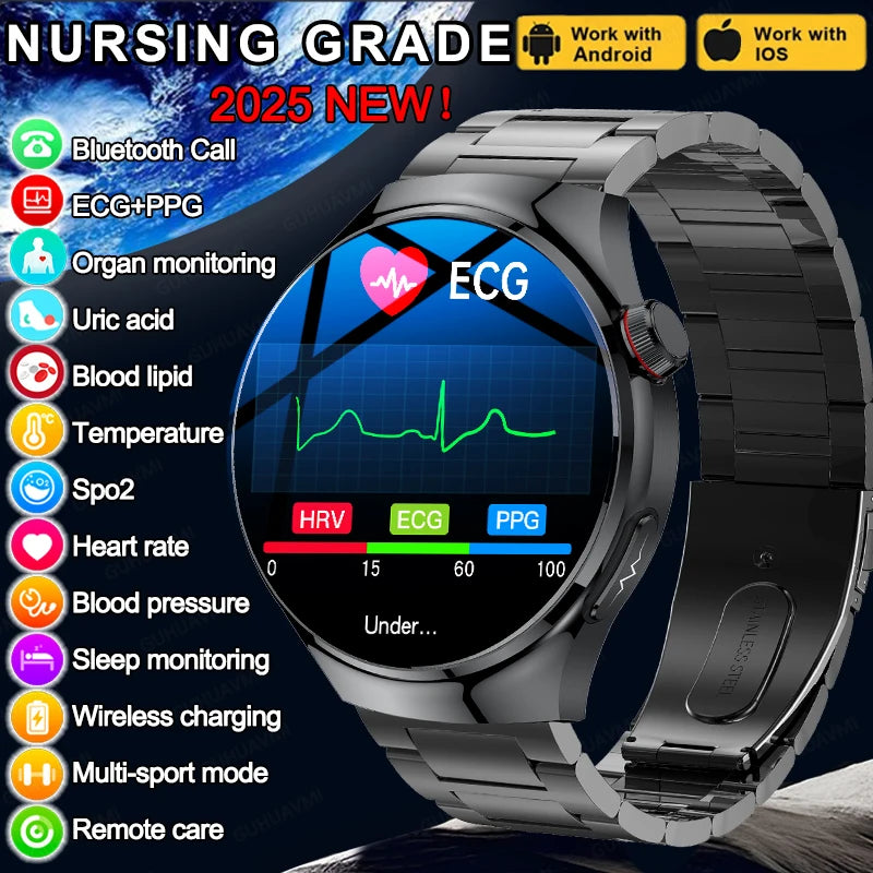 2025 Nursing-Grade Smartwatch – ECG, Blood Oxygen, Uric Acid