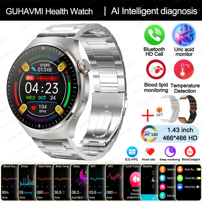 2025 Nursing-Grade Smartwatch – ECG, Blood Oxygen, Uric Acid