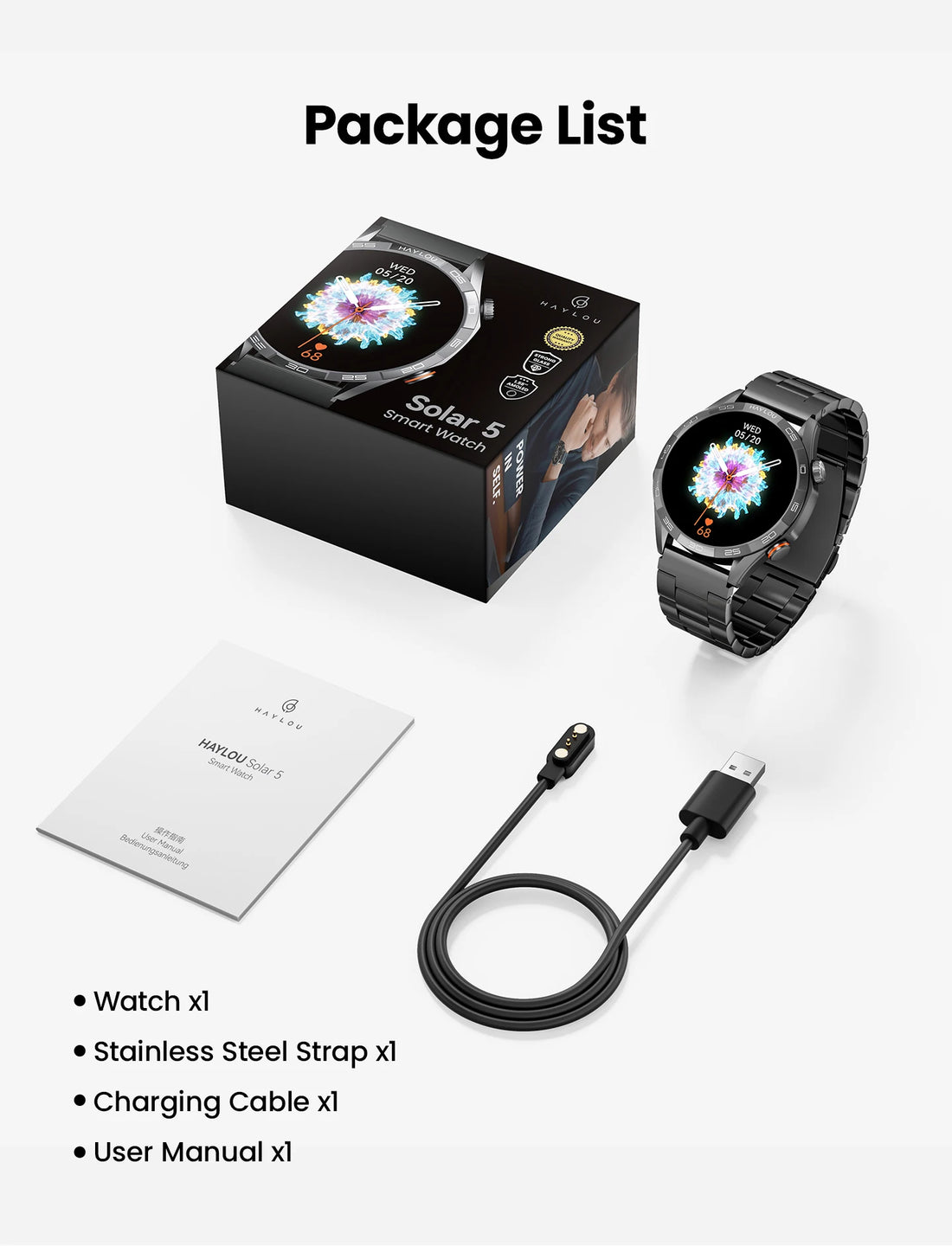HAYLOU Solar 5 Smartwatch – 1.58" AMOLED, Voice Call, Health Tracker