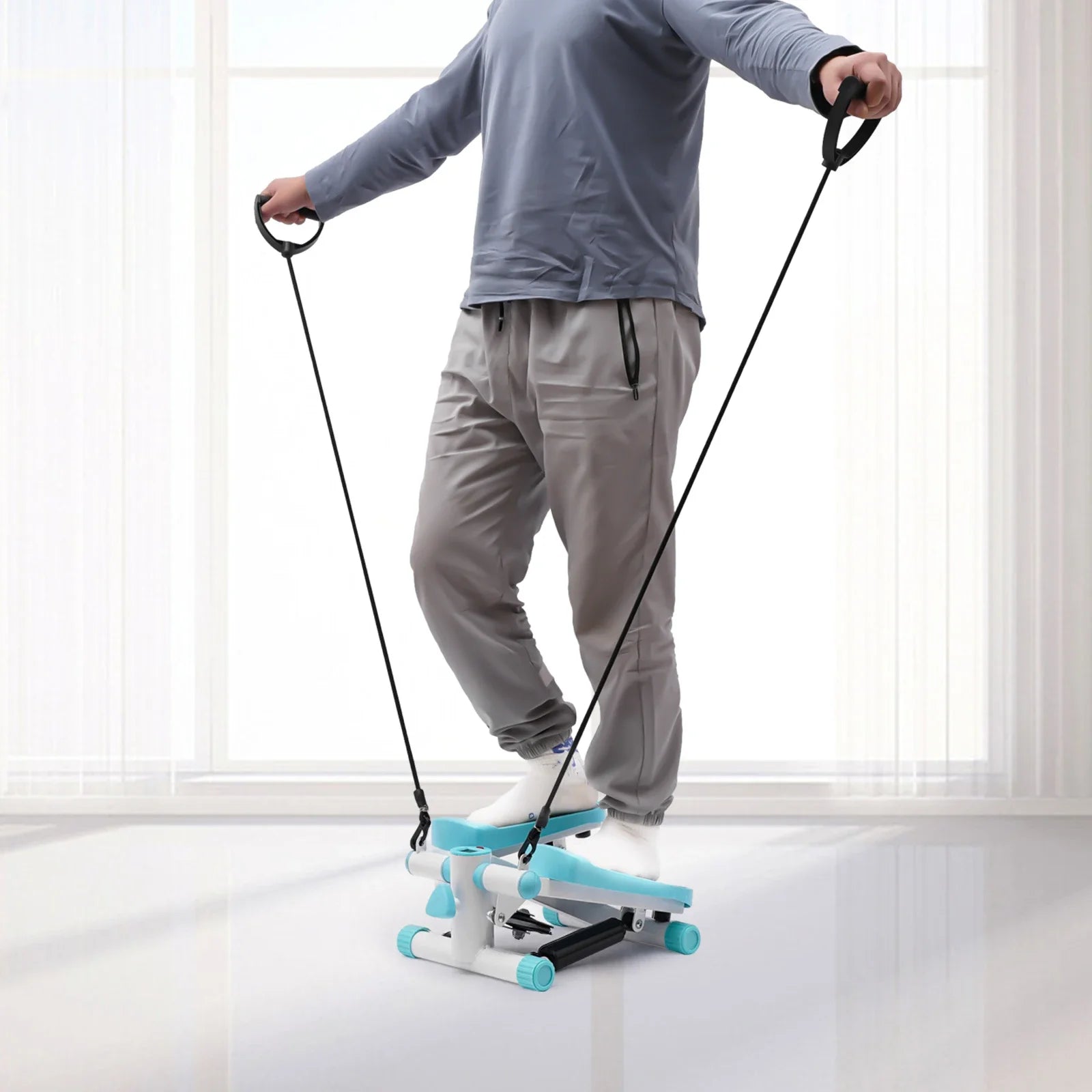 Portable Mini Fitness Stepper – with Resistance Bands (Blue)