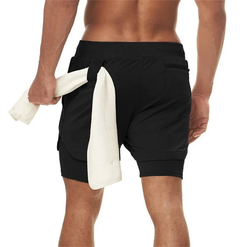 Men’s 2-in-1 Double Layer Fitness Shorts – Quick-Dry Workout Gear